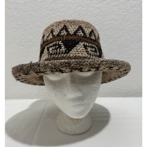 Vtg Peruvian Style Wool Knit Wide Brim Knit Hat Brown Fedora Small